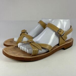 Scholl Gladiator Sandals US 9 M Tan Beige Leather Buckle Slingback Flat Shoes